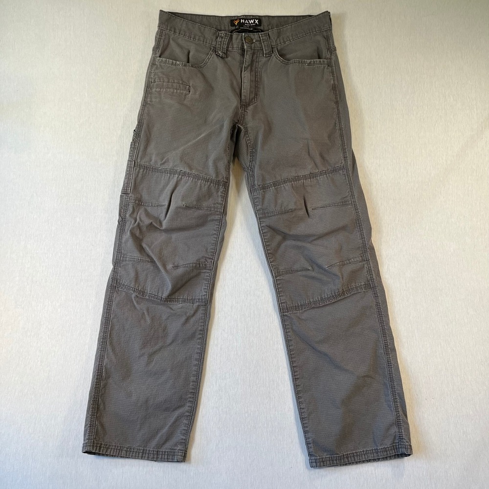 Hawx Work Gear Pants Mens 33x32 (Fit 33x28) Grey Ripstop Double Knee Utility